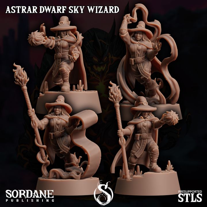 Dwarf Sky Wizard Spellcaster Elemental Mastery | Medium | Sordane Publishing | D&D DnD Pathfinder Miniature