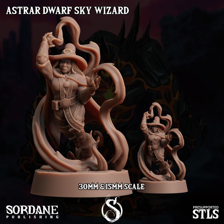 Dwarf Sky Wizard Spellcaster Elemental Mastery | Medium | Sordane Publishing | D&D DnD Pathfinder Miniature
