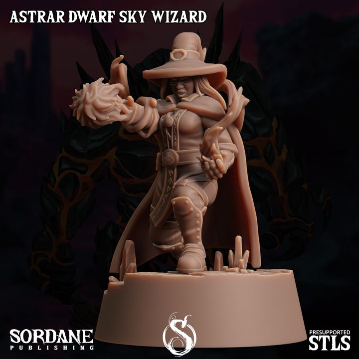 Dwarf Sky Wizard Spellcaster Elemental Mastery | Medium | Sordane Publishing | D&D DnD Pathfinder Miniature