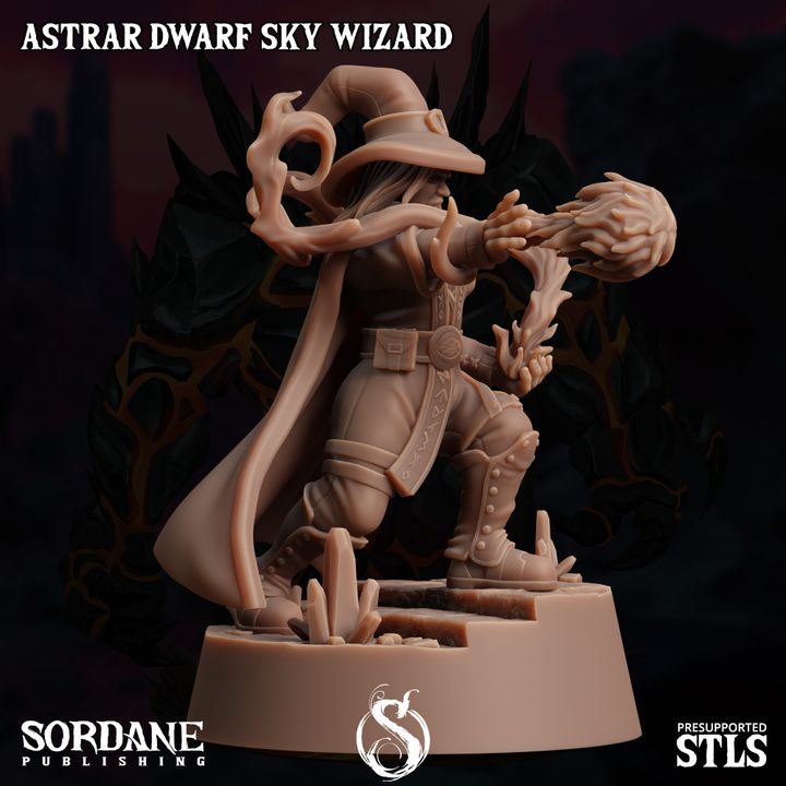 Dwarf Sky Wizard Spellcaster Elemental Mastery | Medium | Sordane Publishing | D&D DnD Pathfinder Miniature