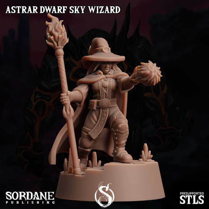Dwarf Sky Wizard Spellcaster Elemental Mastery | Medium | Sordane Publishing | D&D DnD Pathfinder Miniature