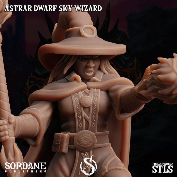 Dwarf Sky Wizard Spellcaster Elemental Mastery | Medium | Sordane Publishing | D&D DnD Pathfinder Miniature