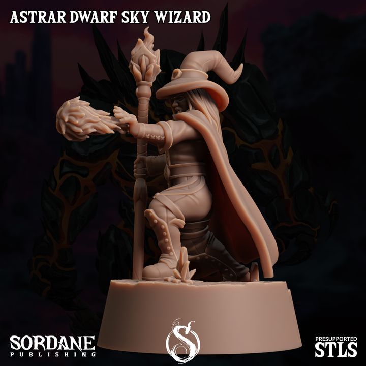 Dwarf Sky Wizard Spellcaster Elemental Mastery | Medium | Sordane Publishing | D&D DnD Pathfinder Miniature