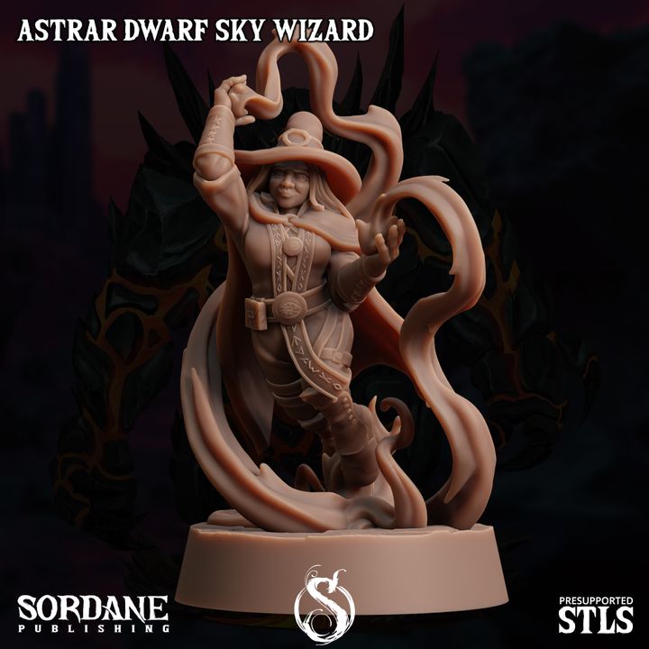 Dwarf Sky Wizard Spellcaster Elemental Mastery | Medium | Sordane Publishing | D&D DnD Pathfinder Miniature