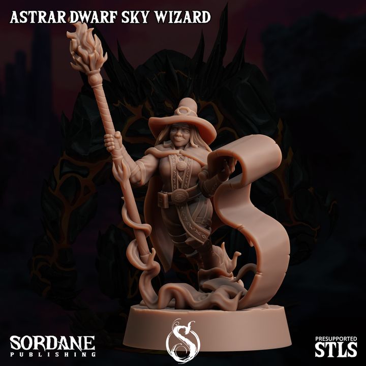 Dwarf Sky Wizard Spellcaster Elemental Mastery | Medium | Sordane Publishing | D&D DnD Pathfinder Miniature