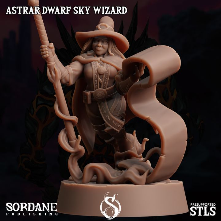 Dwarf Sky Wizard Spellcaster Elemental Mastery | Medium | Sordane Publishing | D&D DnD Pathfinder Miniature
