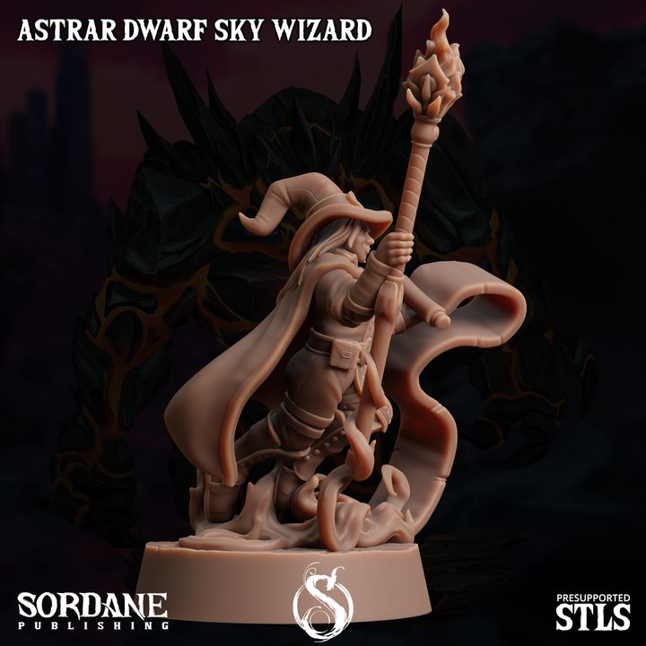 Dwarf Sky Wizard Spellcaster Elemental Mastery | Medium | Sordane Publishing | D&D DnD Pathfinder Miniature