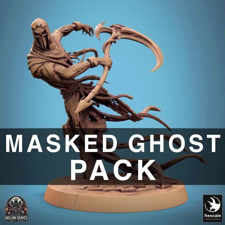 Collection Masked Ghost Spectral Warrior Ghost | Medium | Rescale Miniatures | D&D DnD Pathfinder Miniature