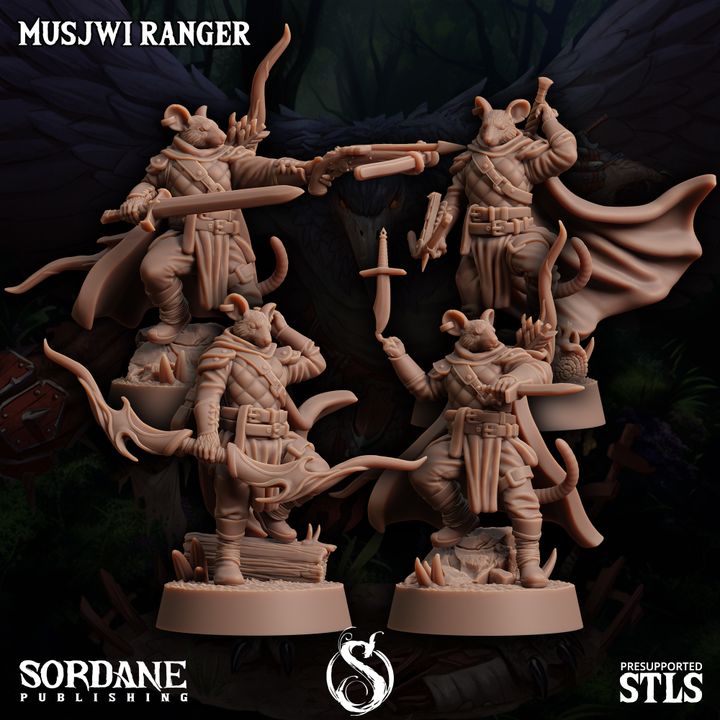 Ratfolk Ranger Miniature Guard Musjwi | Medium | Sordane Publishing | D&D DnD Pathfinder Miniature