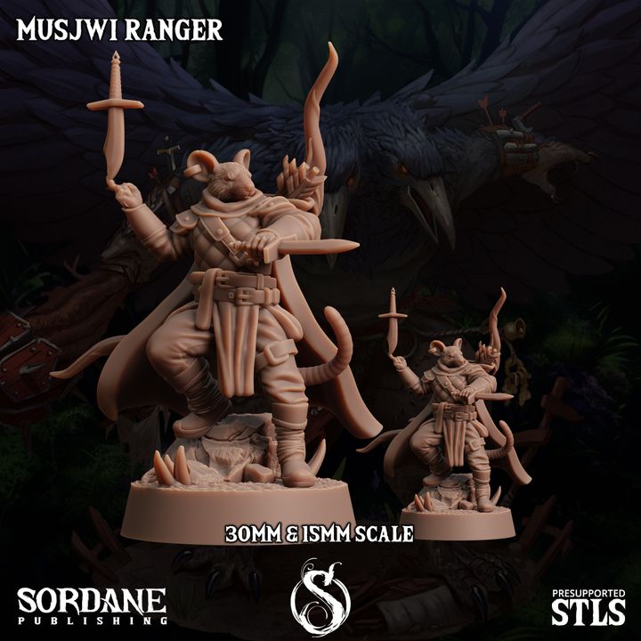 Ratfolk Ranger Miniature Guard Musjwi | Medium | Sordane Publishing | D&D DnD Pathfinder Miniature