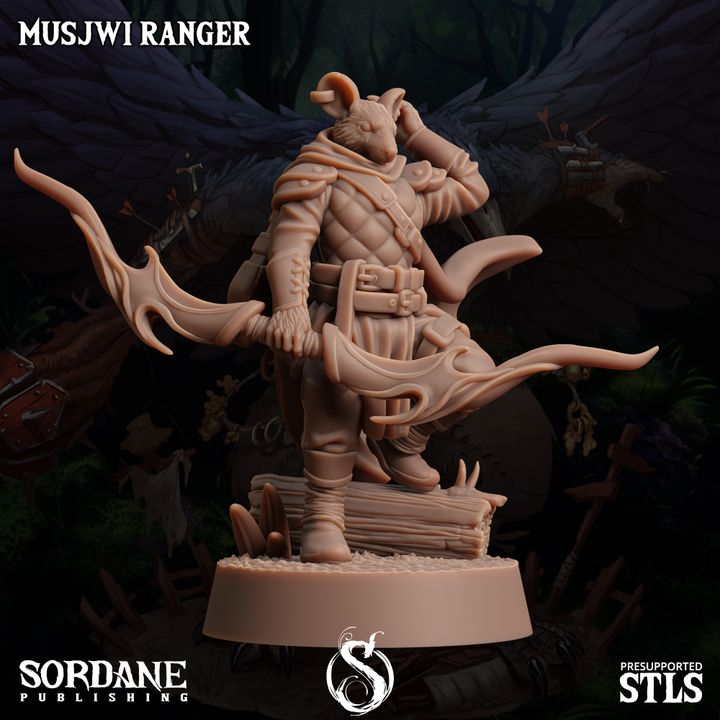 Ratfolk Ranger Miniature Guard Musjwi | Medium | Sordane Publishing | D&D DnD Pathfinder Miniature