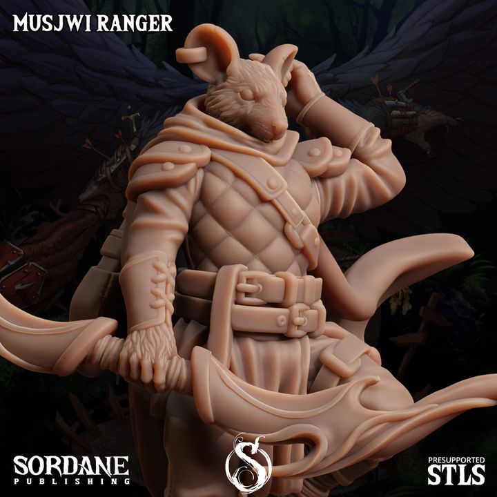 Ratfolk Ranger Miniature Guard Musjwi | Medium | Sordane Publishing | D&D DnD Pathfinder Miniature