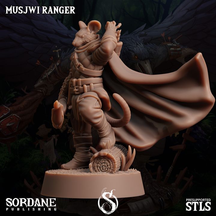 Ratfolk Ranger Miniature Guard Musjwi | Medium | Sordane Publishing | D&D DnD Pathfinder Miniature