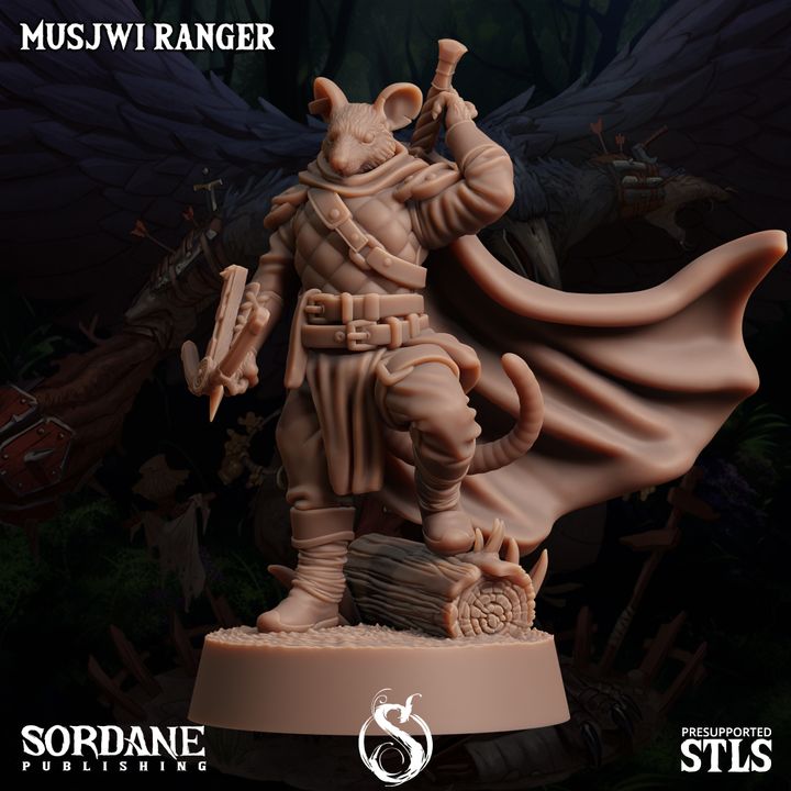 Ratfolk Ranger Miniature Guard Musjwi | Medium | Sordane Publishing | D&D DnD Pathfinder Miniature