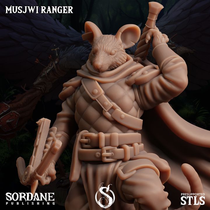 Ratfolk Ranger Miniature Guard Musjwi | Medium | Sordane Publishing | D&D DnD Pathfinder Miniature