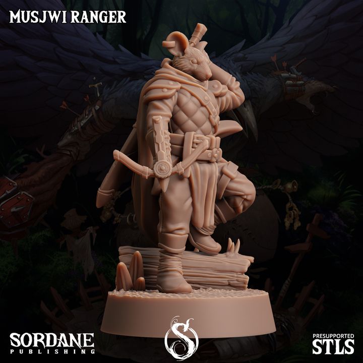 Ratfolk Ranger Miniature Guard Musjwi | Medium | Sordane Publishing | D&D DnD Pathfinder Miniature