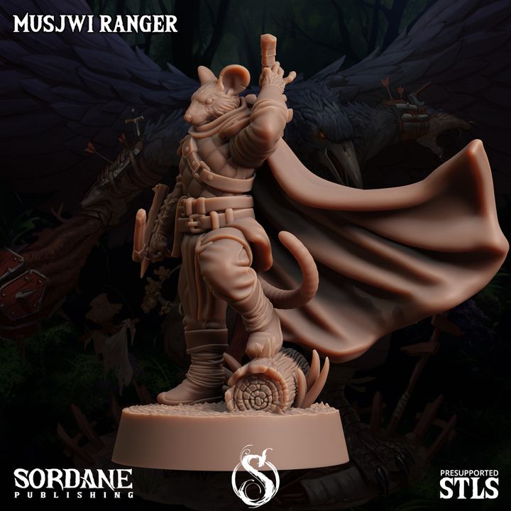 Ratfolk Ranger Miniature Guard Musjwi | Medium | Sordane Publishing | D&D DnD Pathfinder Miniature