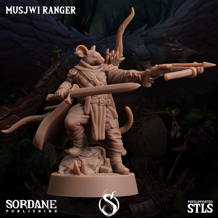 Ratfolk Ranger Miniature Guard Musjwi | Medium | Sordane Publishing | D&D DnD Pathfinder Miniature