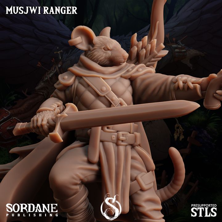 Ratfolk Ranger Miniature Guard Musjwi | Medium | Sordane Publishing | D&D DnD Pathfinder Miniature