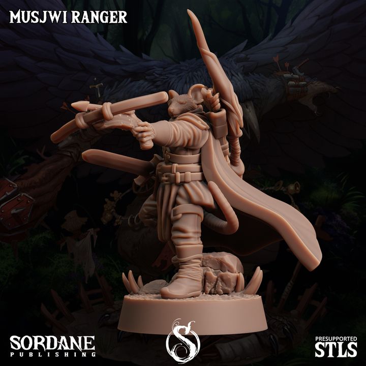 Ratfolk Ranger Miniature Guard Musjwi | Medium | Sordane Publishing | D&D DnD Pathfinder Miniature