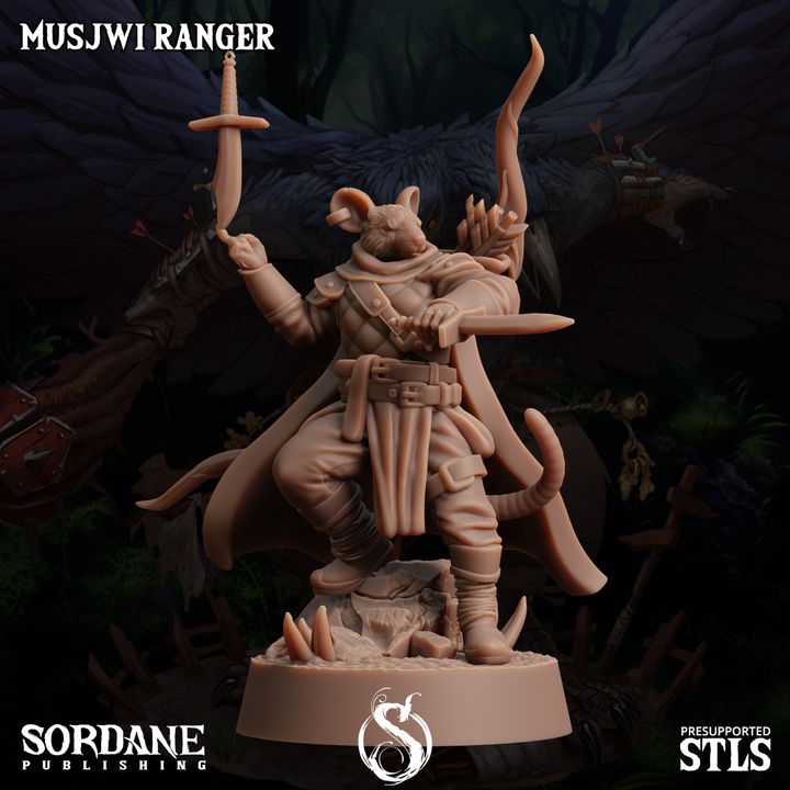 Ratfolk Ranger Miniature Guard Musjwi | Medium | Sordane Publishing | D&D DnD Pathfinder Miniature