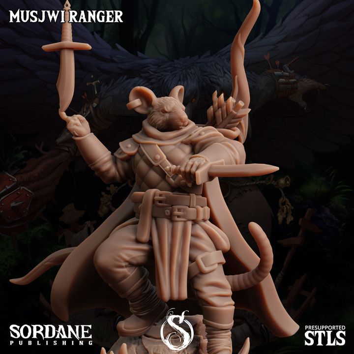 Ratfolk Ranger Miniature Guard Musjwi | Medium | Sordane Publishing | D&D DnD Pathfinder Miniature