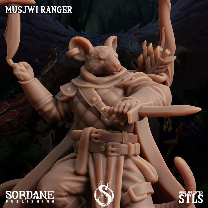 Ratfolk Ranger Miniature Guard Musjwi | Medium | Sordane Publishing | D&D DnD Pathfinder Miniature