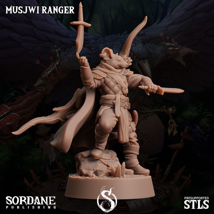 Ratfolk Ranger Miniature Guard Musjwi | Medium | Sordane Publishing | D&D DnD Pathfinder Miniature