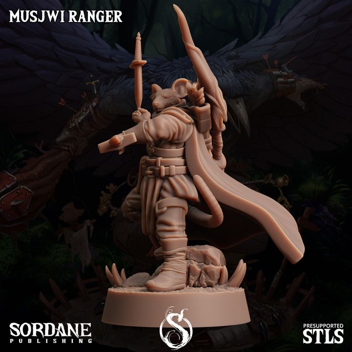 Ratfolk Ranger Miniature Guard Musjwi | Medium | Sordane Publishing | D&D DnD Pathfinder Miniature