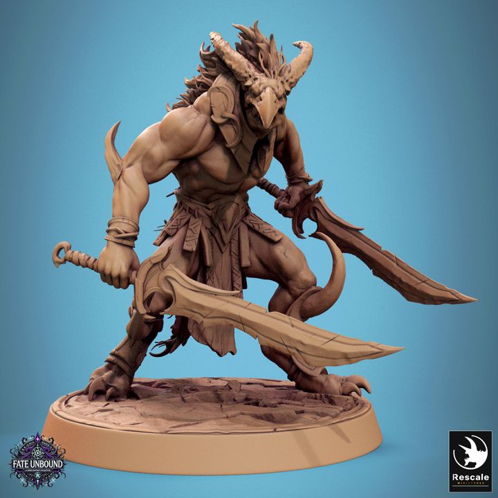 Dragonborn Fighter Dual Sword Warrior | Medium | Rescale Miniatures | D&D DnD Pathfinder Miniature