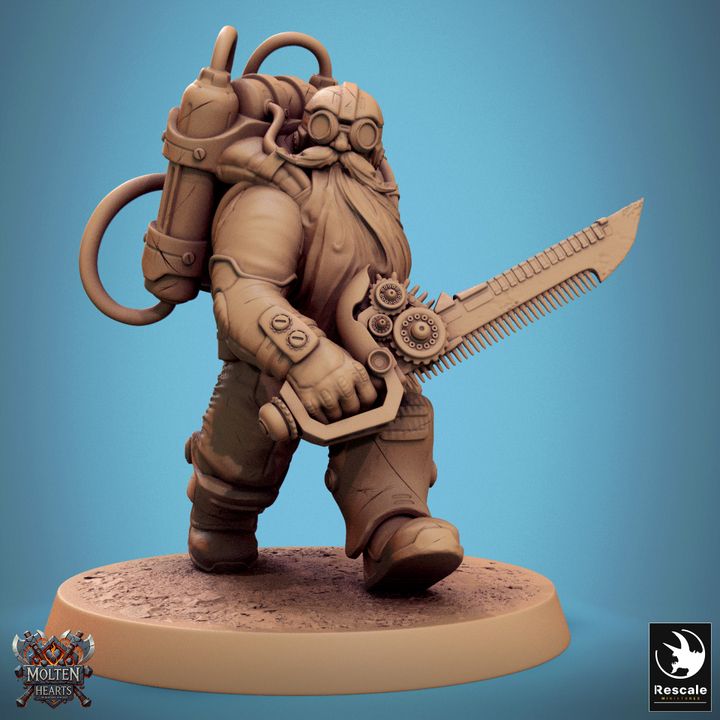 Dwarf Steampunk Swordsman Miniature | Medium | Rescale Miniatures | D&D DnD Pathfinder Miniature