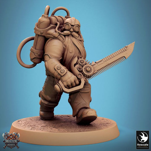 Dwarf Steampunk Swordsman Miniature | Medium | Rescale Miniatures | D&D DnD Pathfinder Miniature
