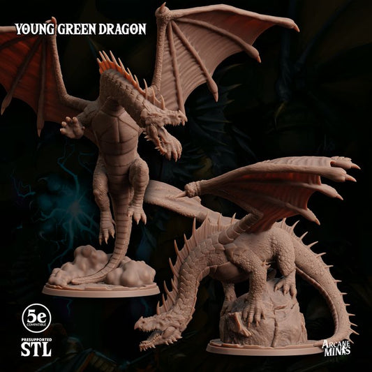 Young Green Dragon - Roaring (50mm Base)