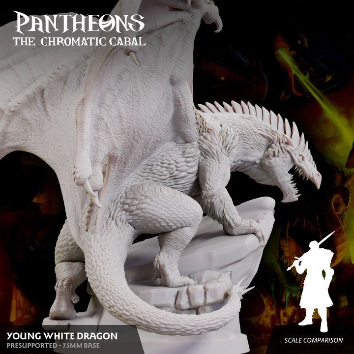 Young White Dragon - Roaring (75mm Base)
