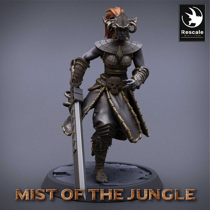 Amazon Warrior Great Sword Barbarian | Medium | Rescale Miniatures | D&D DnD Pathfinder Miniature