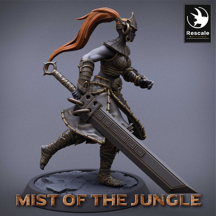 Amazon Warrior Great Sword Barbarian | Medium | Rescale Miniatures | D&D DnD Pathfinder Miniature