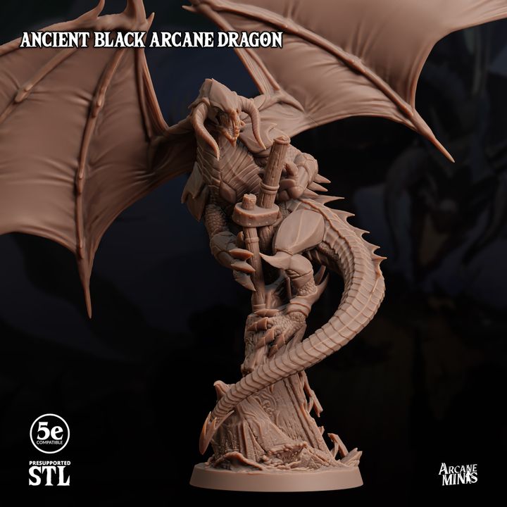 Ancient Black Arcane Dragon - Majestic (100mm Base)
