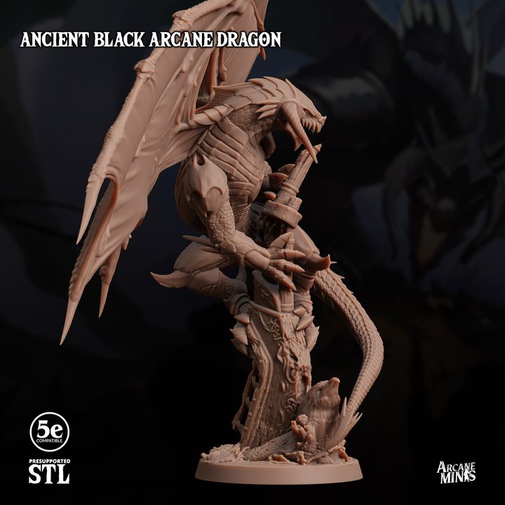 Ancient Black Arcane Dragon - Majestic (100mm Base)