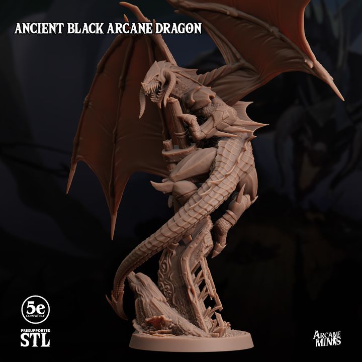 Ancient Black Arcane Dragon - Majestic (100mm Base)