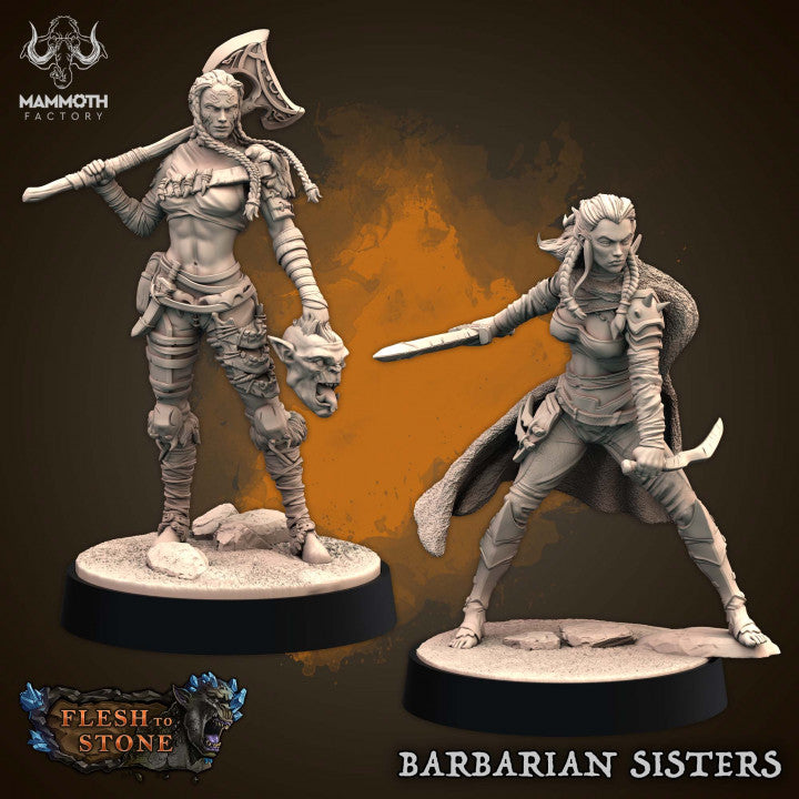 Barbarian Warrior Sisters Miniature | Medium | Mammoth Factory | D&D DnD Pathfinder Miniature