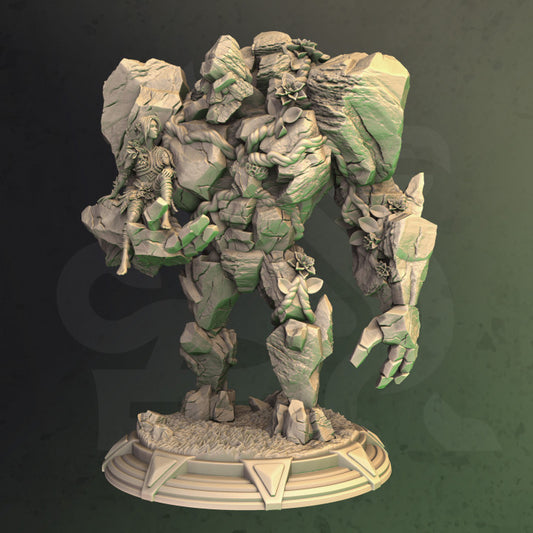 Rock Golem with Elven Druid - Guardian (75mm Base)
