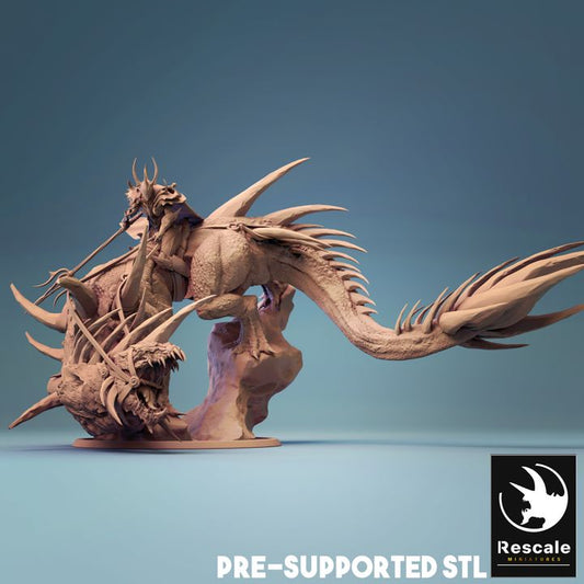 Crystal Drake Rider Dragon Miniature | Large | Rescale Miniatures | D&D DnD Pathfinder Miniature