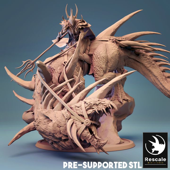 Crystal Drake Rider Dragon Miniature | Large | Rescale Miniatures | D&D DnD Pathfinder Miniature