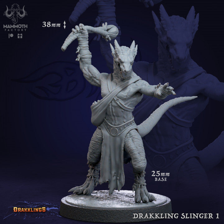 Drakkling Lizardfolk Slinger Scout | Medium | Mammoth Factory | D&D DnD Pathfinder Miniature
