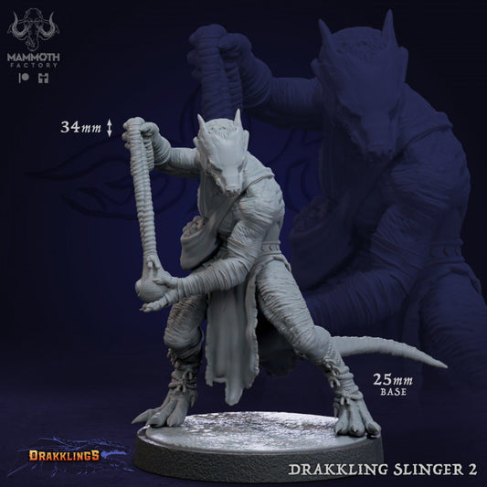 Drakkling Lizardfolk Slinger Scout | Medium | Mammoth Factory | D&D DnD Pathfinder Miniature
