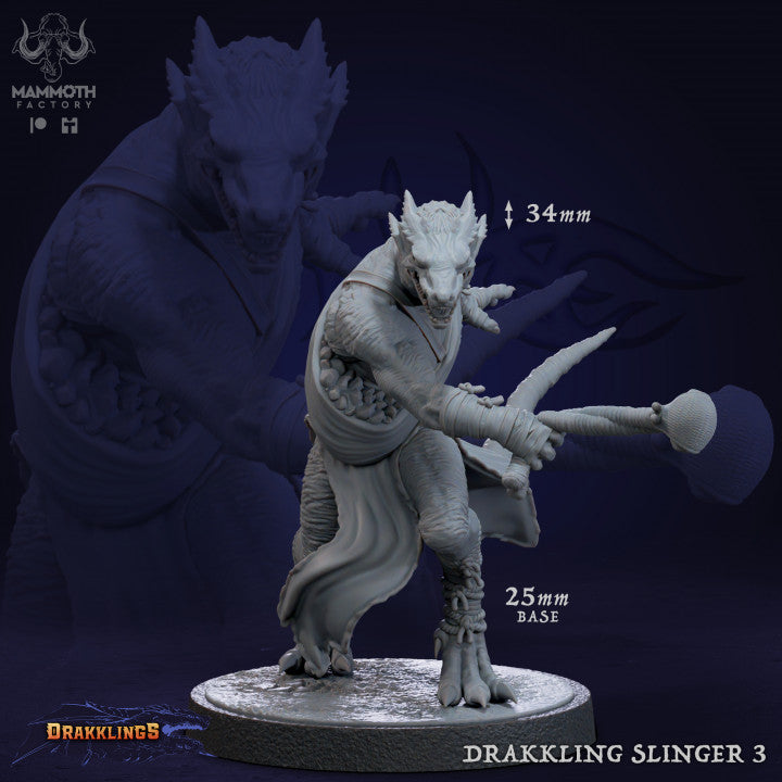 Drakkling Lizardfolk Slinger Scout | Medium | Mammoth Factory | D&D DnD Pathfinder Miniature