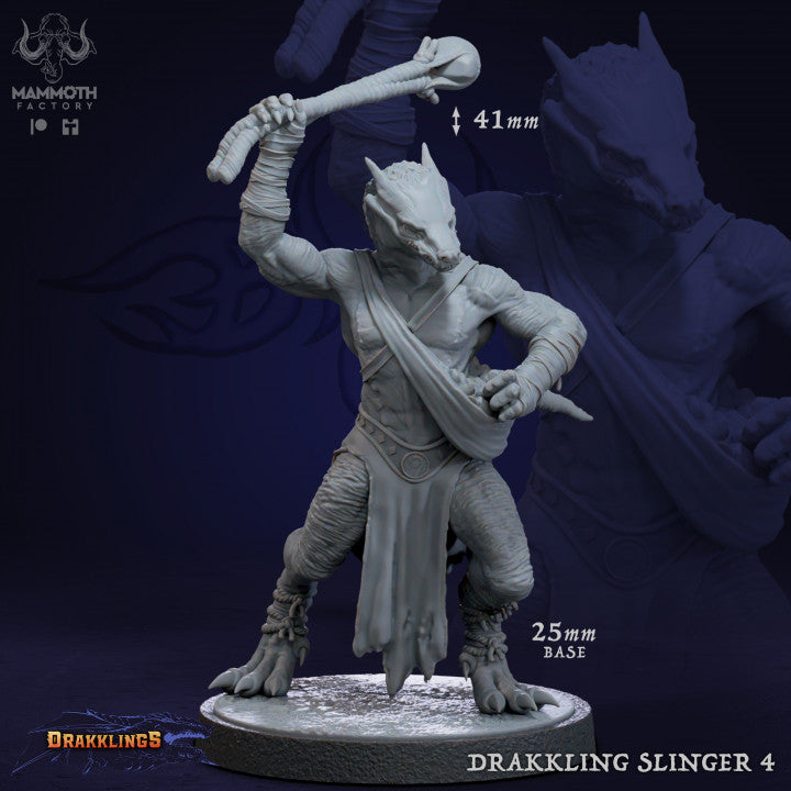 Drakkling Lizardfolk Slinger Scout | Medium | Mammoth Factory | D&D DnD Pathfinder Miniature