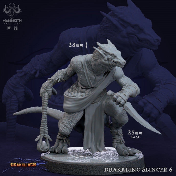 Drakkling Lizardfolk Slinger Scout | Medium | Mammoth Factory | D&D DnD Pathfinder Miniature