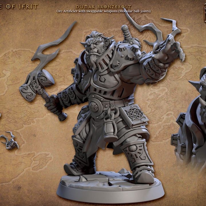 Half-Orc Artificer Modular Weapons | Medium | Artisan Guild | D&D DnD Pathfinder Miniature