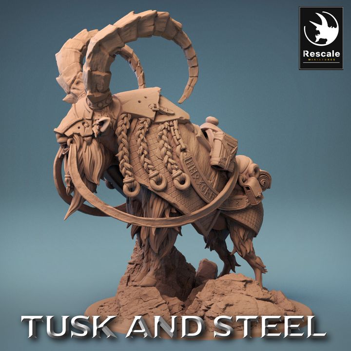 Dwarf Goat Mount Beast Miniature | Large | Rescale Miniatures | D&D DnD Pathfinder Miniature